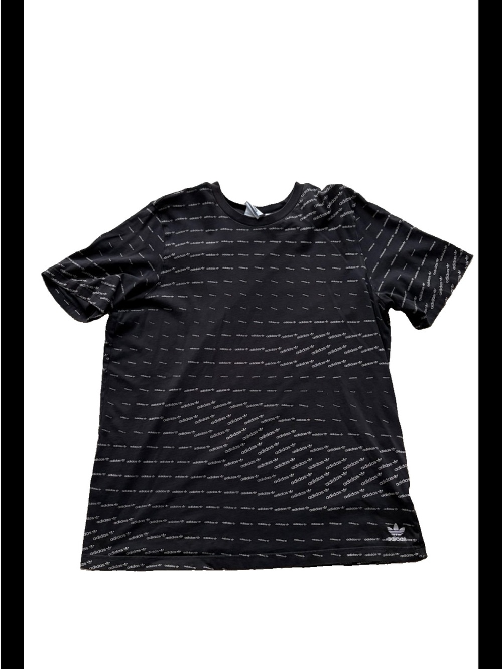 adidas Black Tee with Allover White Logo Pattern